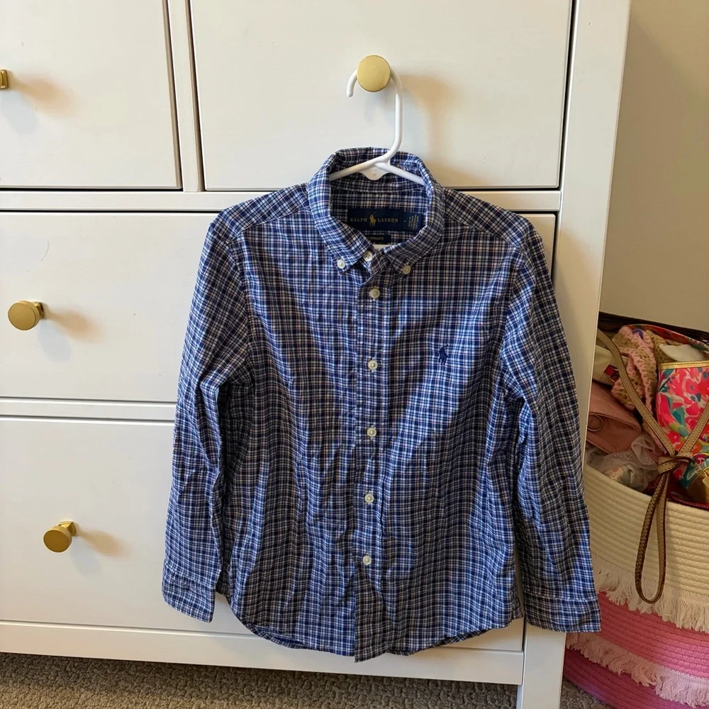 Ralph Lauren Boy’s Blue Plaid Performance Shirt Size 6